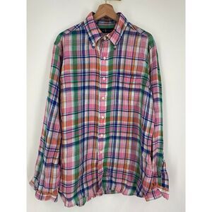 Ralph Lauren Linen Button Down‎ Plaid Multicolor Mens Large LS Blue Label